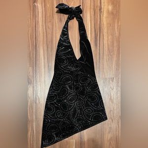 3 Wishes Black Sparkle Asymmetrical Halter Sexy Club Dress - XS